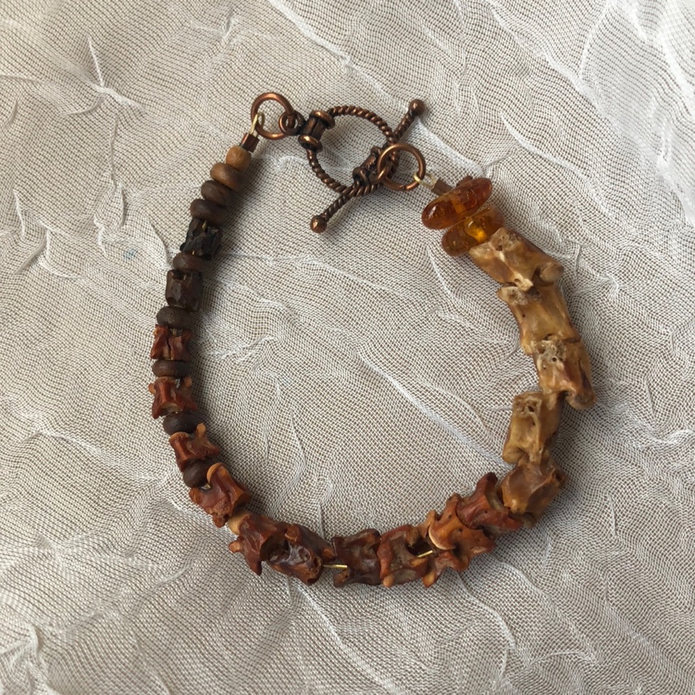 Handmade Snake Vertebrae and Amber Bracelet
